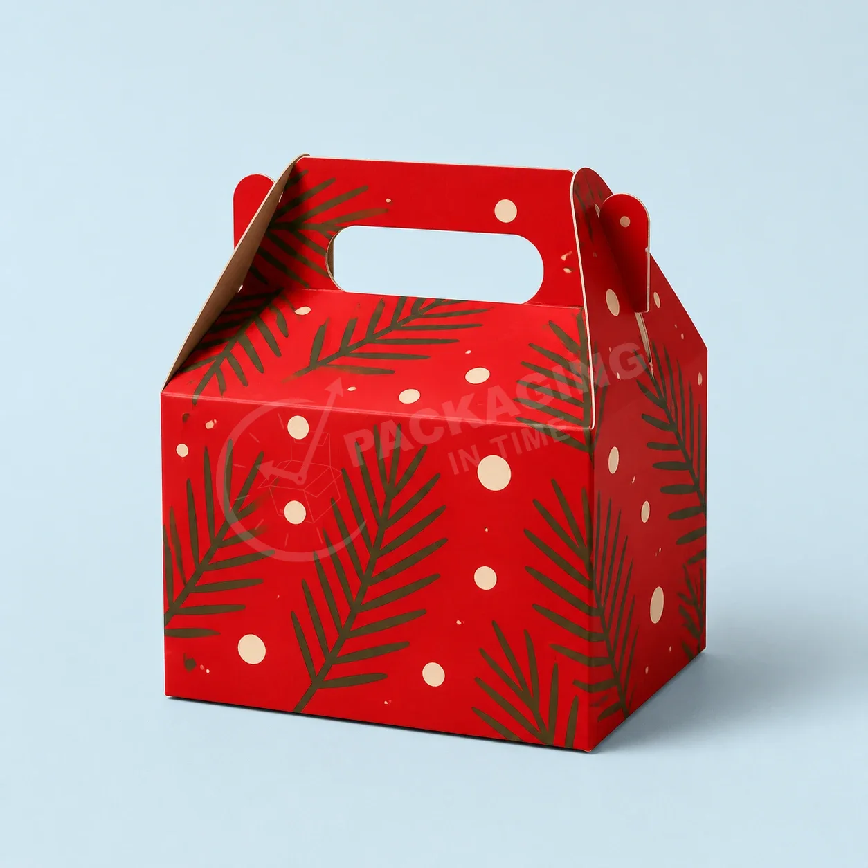 Red Holiday Gable Box with Pine Branch and Dot Design image 3