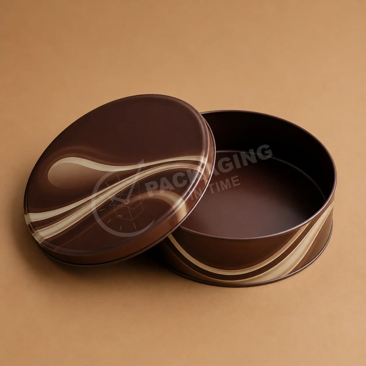 Brown and Cream Striped Round Tin Packaging image 2