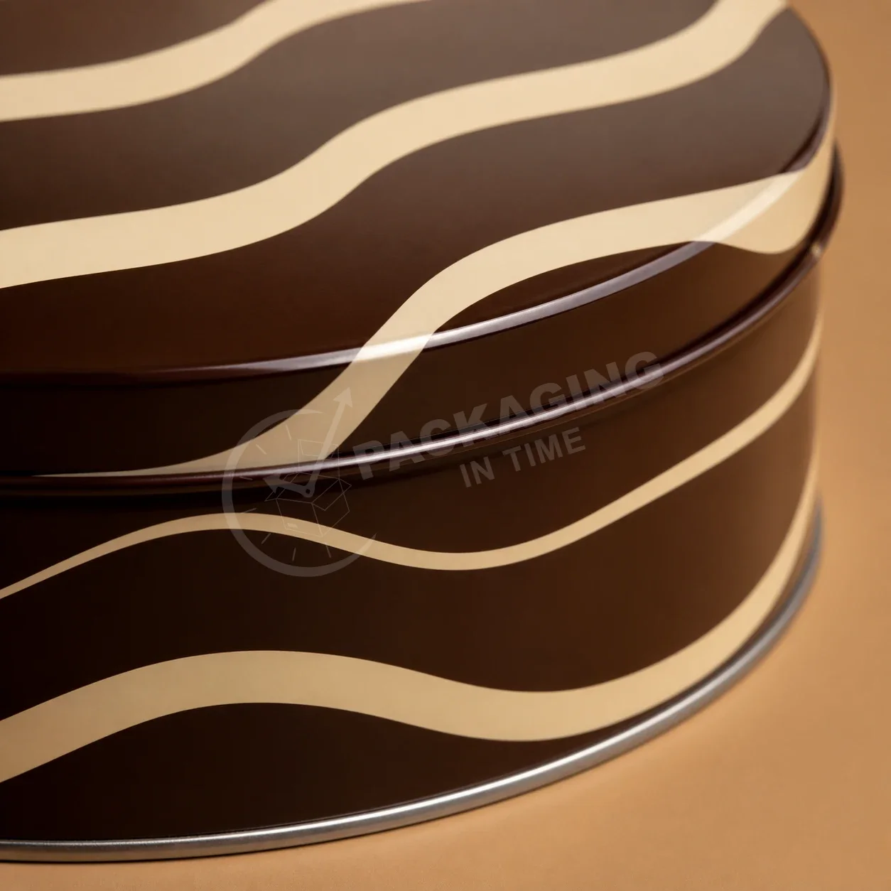Brown and Cream Striped Round Tin Packaging