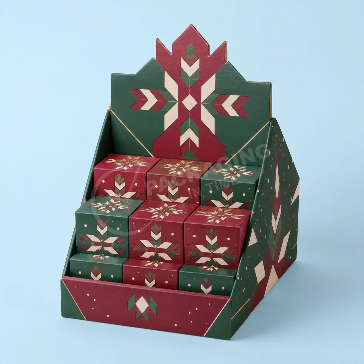 Tiered Holiday Display Box with Geometric Snowflake Design image 3