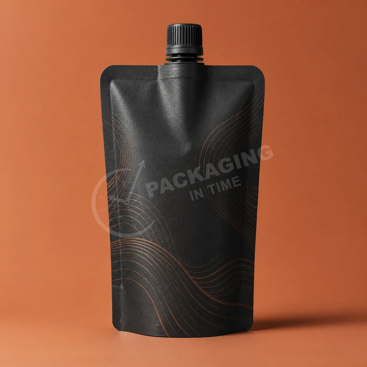 Black Doypack with Spout and Textured Lined Design image 3