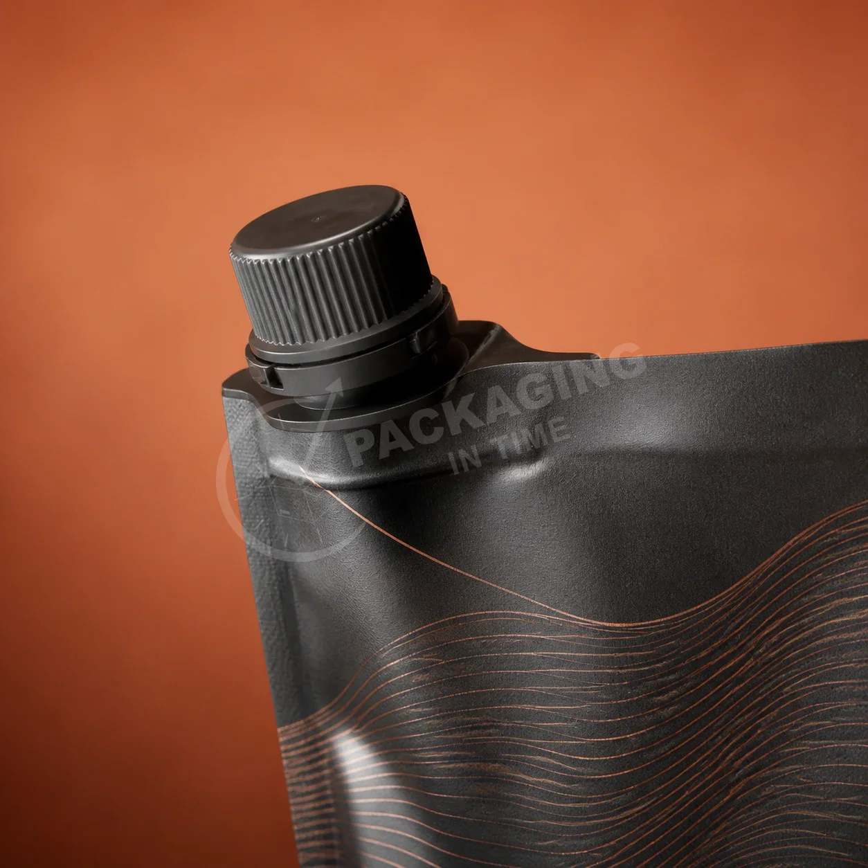 Black Doypack with Spout and Textured Lined Design image 2