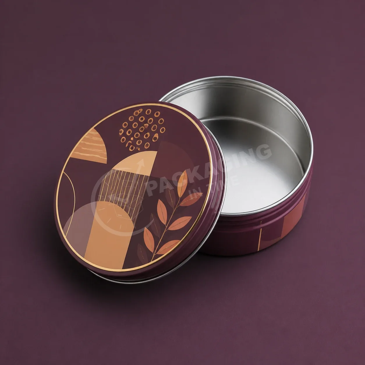 Decorative Round Tin with Geometric Art Design image 2
