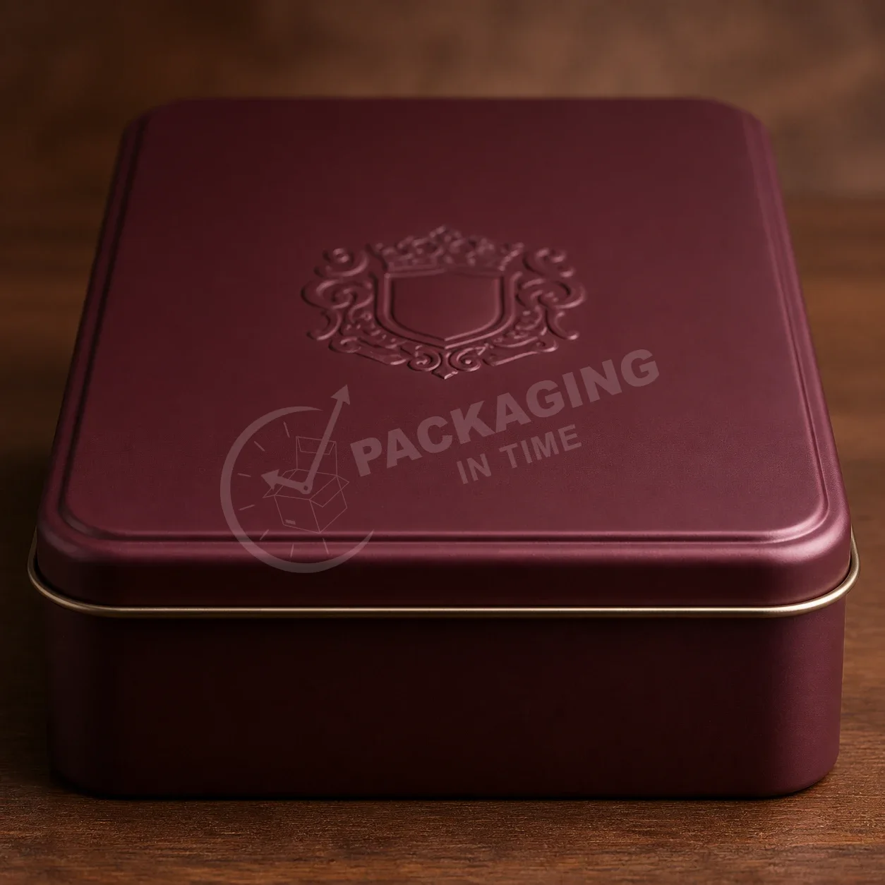 Burgundy Embossed Tin Box with Gold Trim