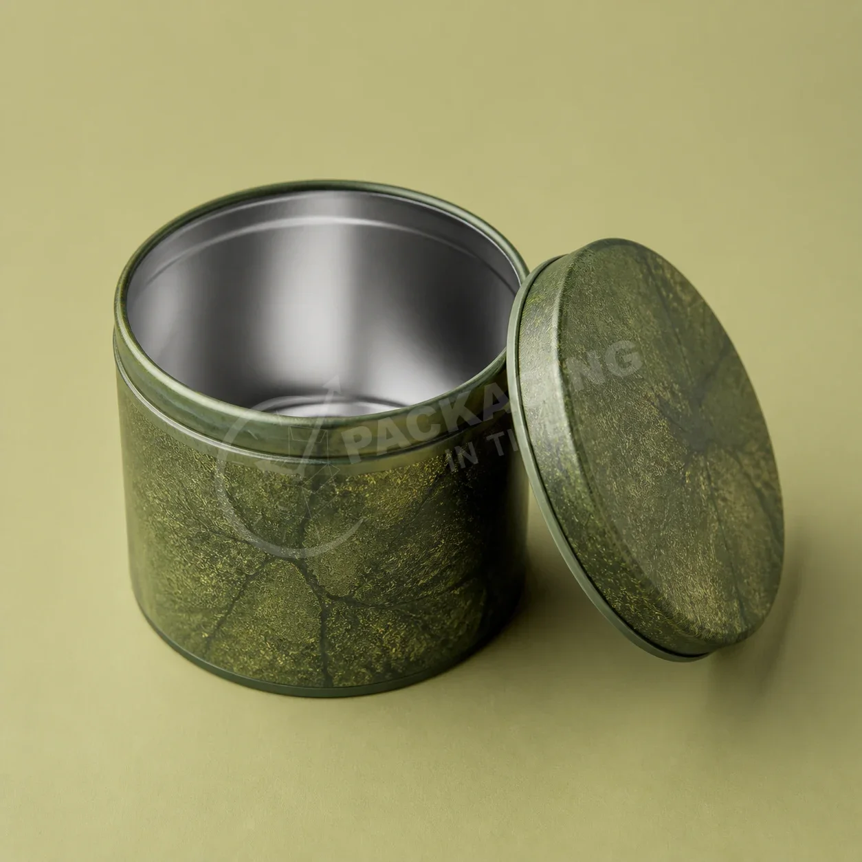 Sage Green Botanical Tin Canister with Lid image 2