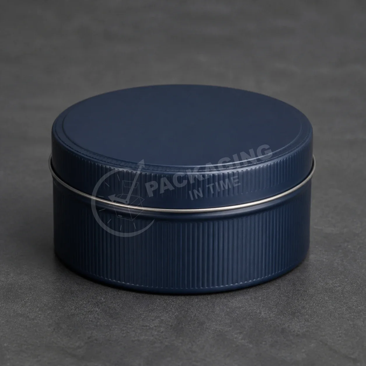 Navy Blue Metal Tin with Ribbed Design and Silver Band image 3