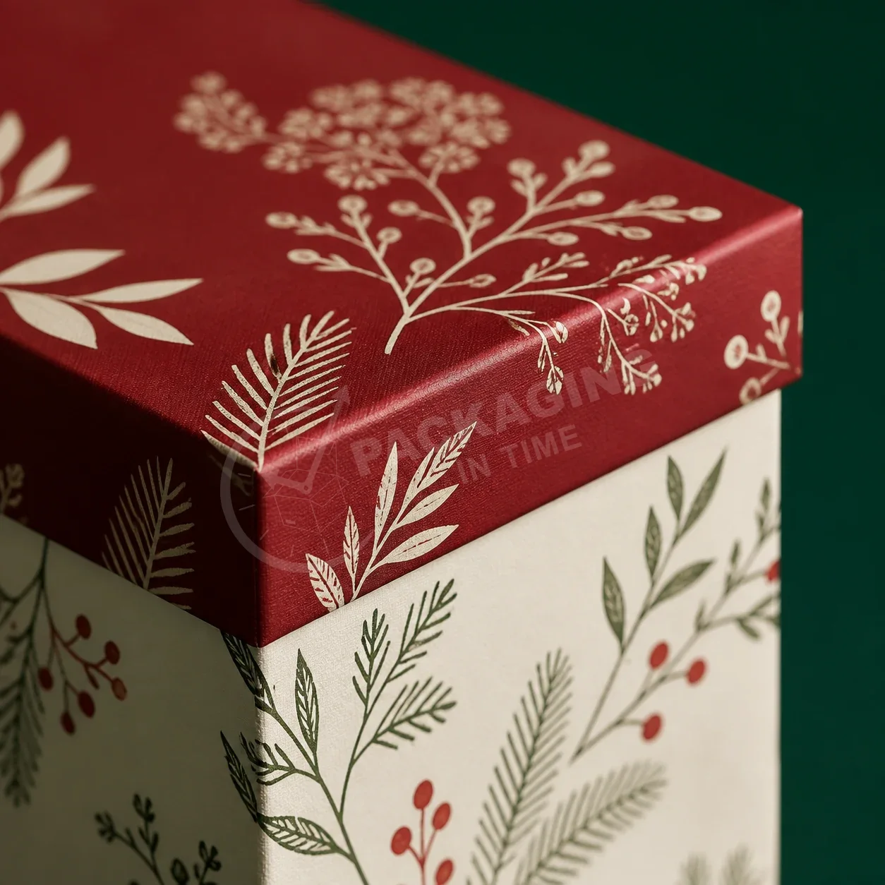 Botanical Holiday Gift Boxes with Lid - Red, Cream & Green Set