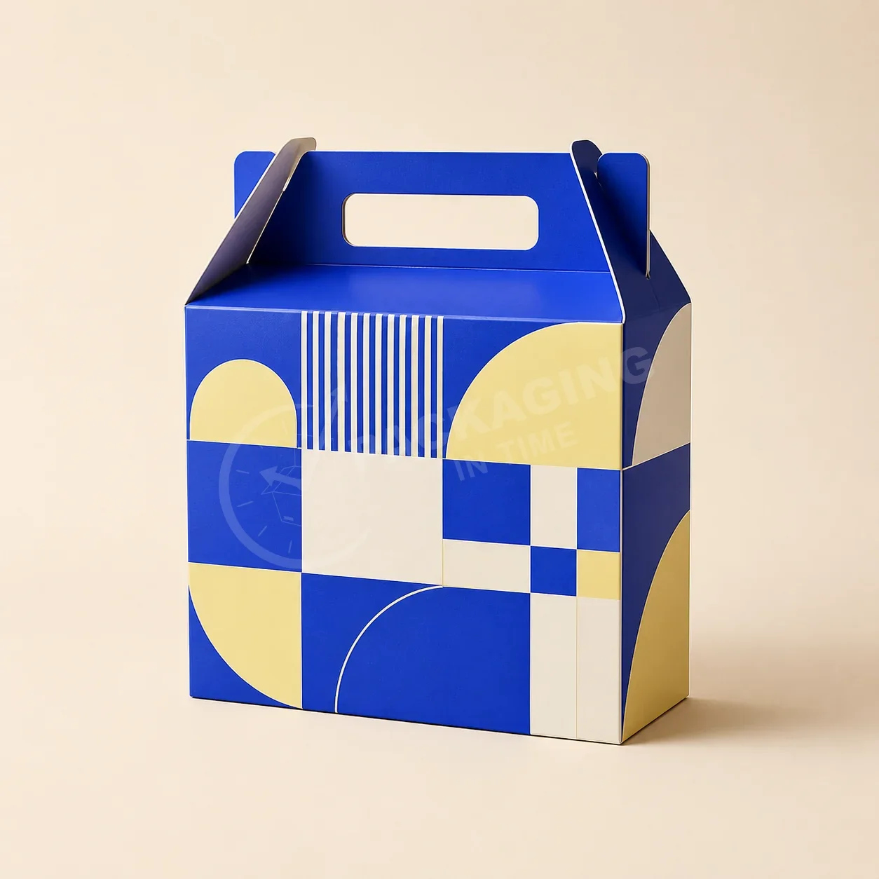 Cobalt Gable Box with Handle – Geometric Design