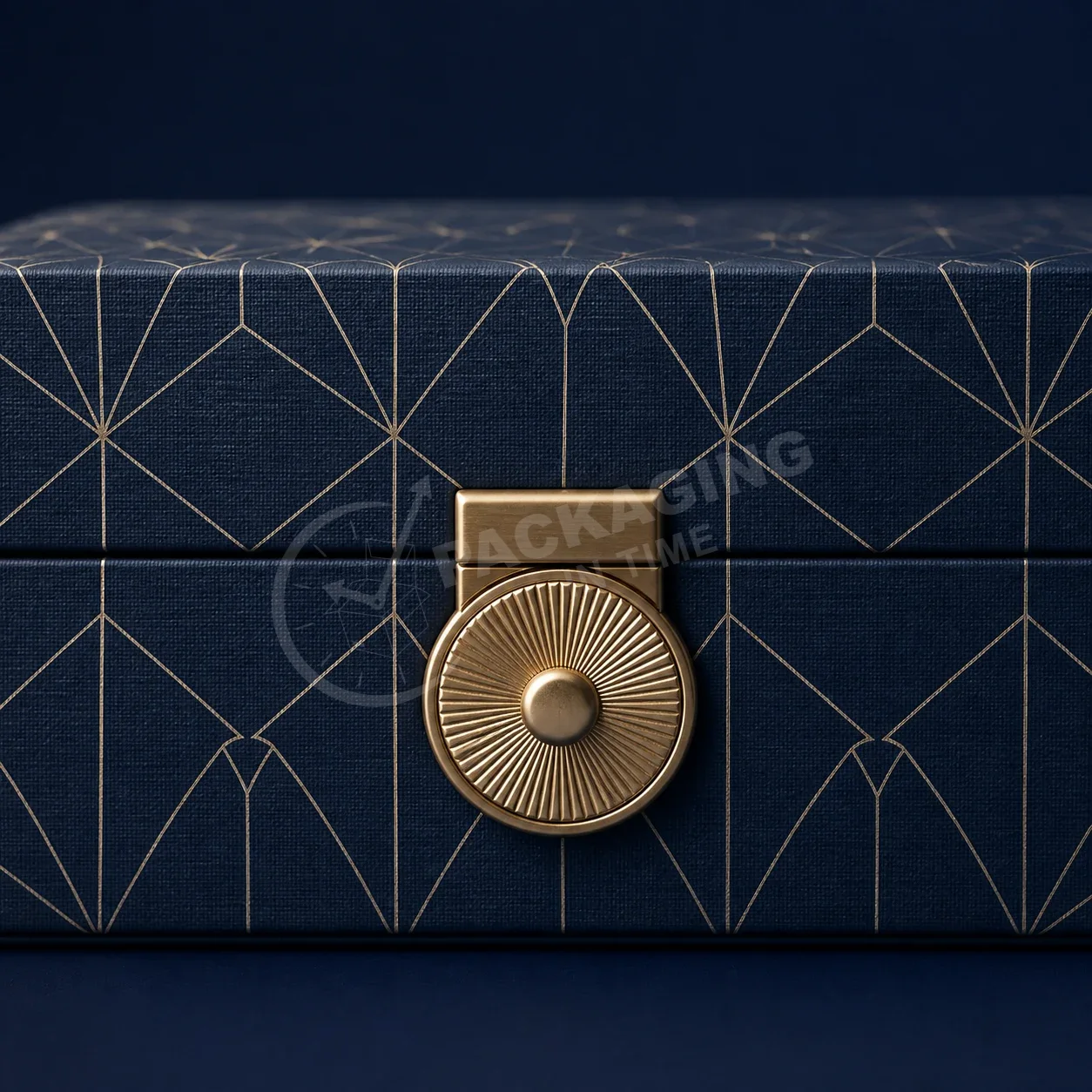 Navy Blue Luxury Tea Box with Gold Geometric Clasp