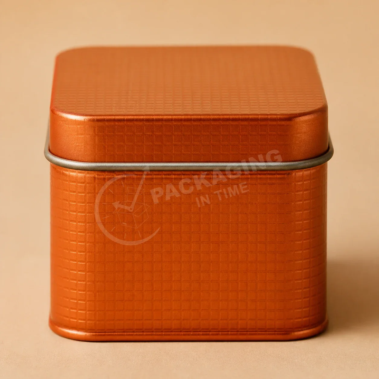 Orange Embossed Square Tin Packaging with Metal Lid