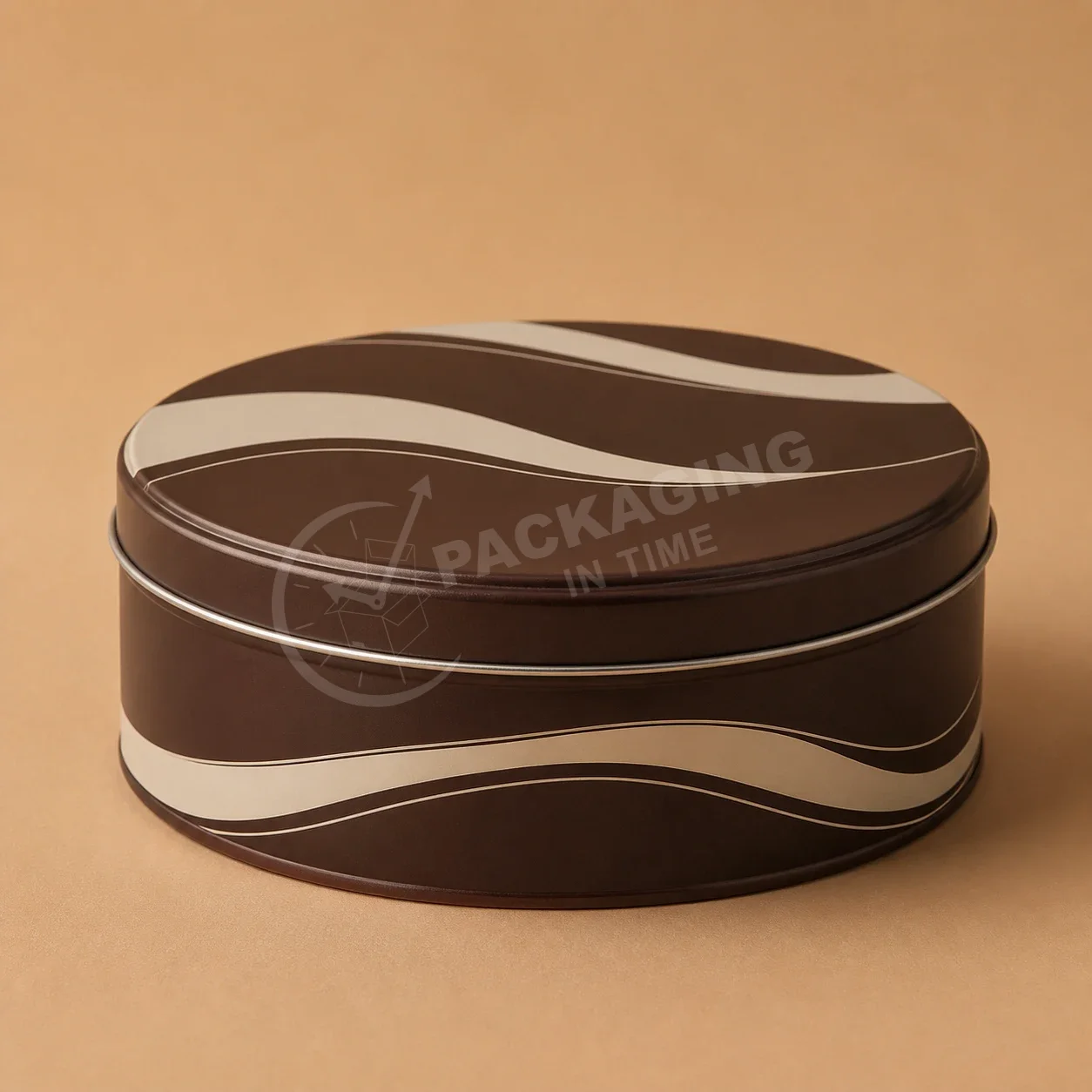 Brown and Cream Striped Round Tin Packaging image 3