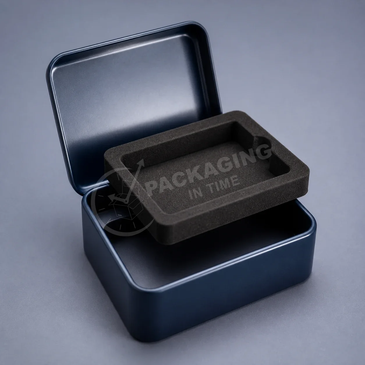 Navy Blue Metal Tin with Custom Foam Insert image 2