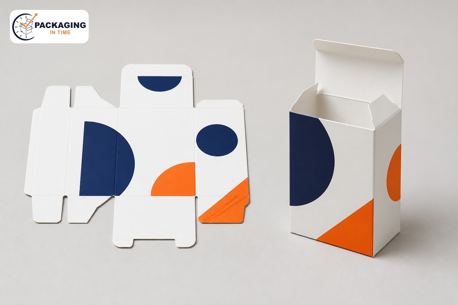 Custom printed folding cartons in several retail-ready styles, shown on a studio surface.