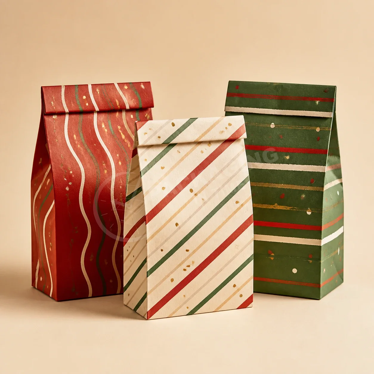 Holiday Paper Bags - Festive Kraft Packaging with Striped Design image 3