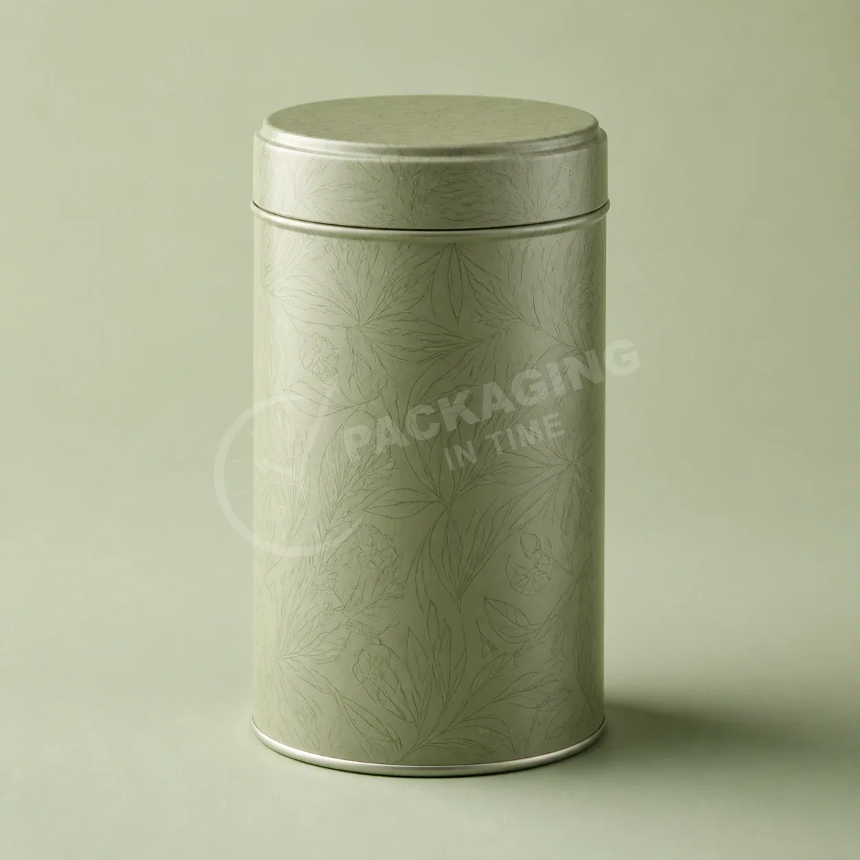 Sage Green Leaf Pattern Tin Canister with Removable Lid image 3