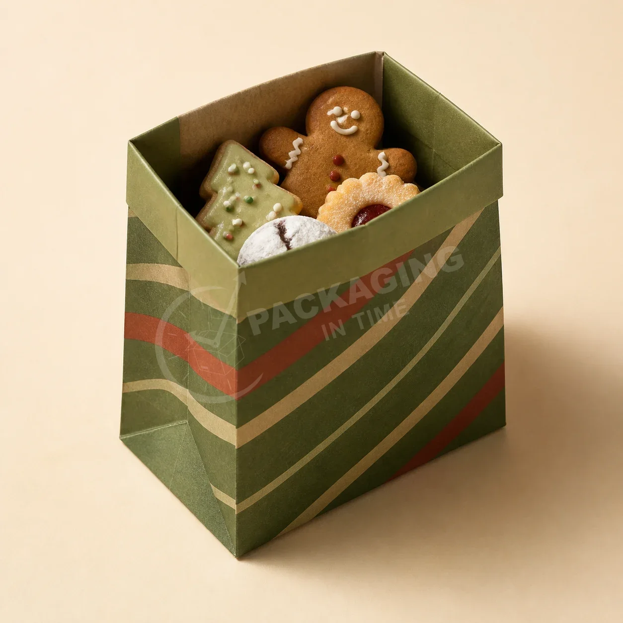Holiday Paper Bags - Festive Kraft Packaging with Striped Design