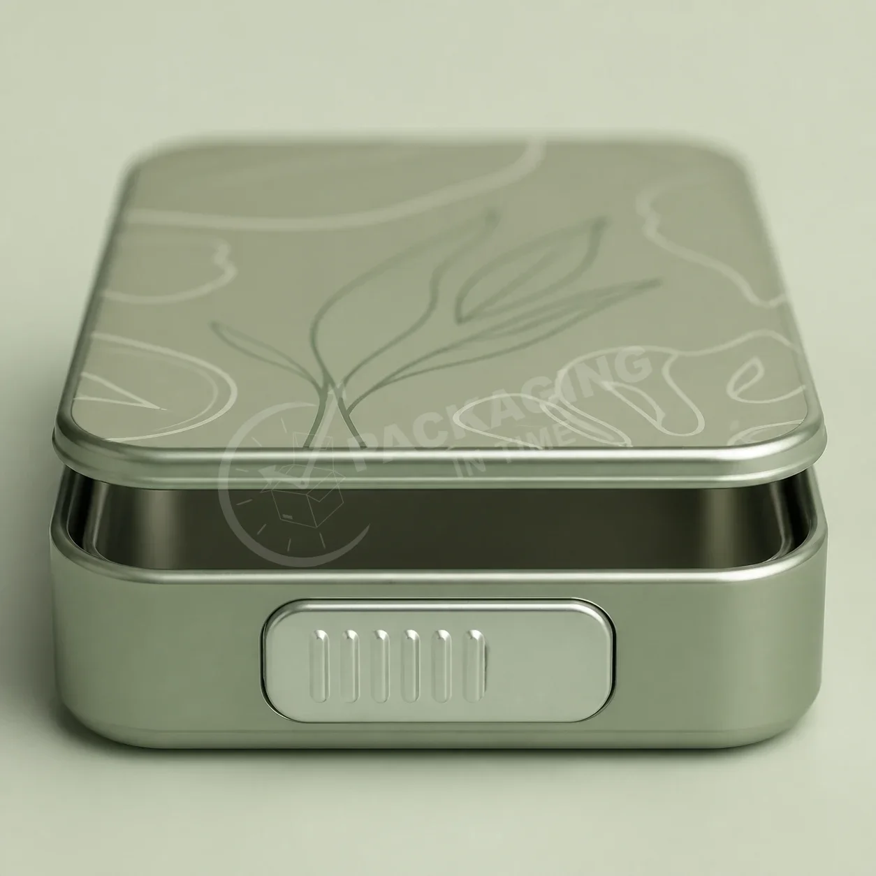 HerbGuard Slim Tin Packaging with Leaf-Pattern Design