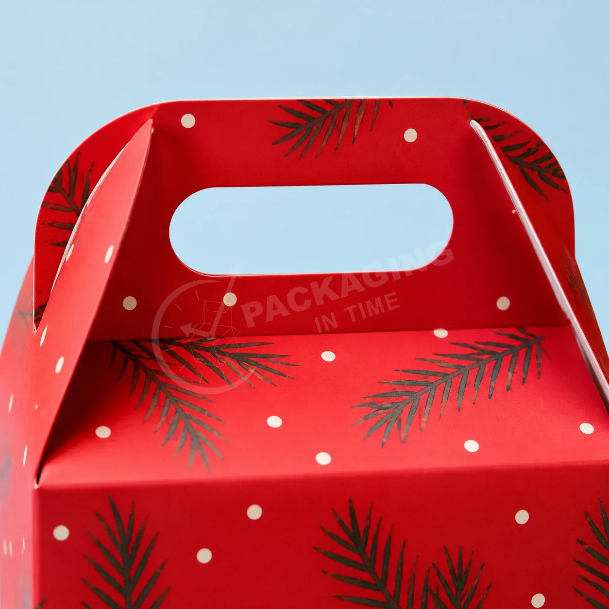 Red Holiday Gable Box with Pine Branch and Dot Design
