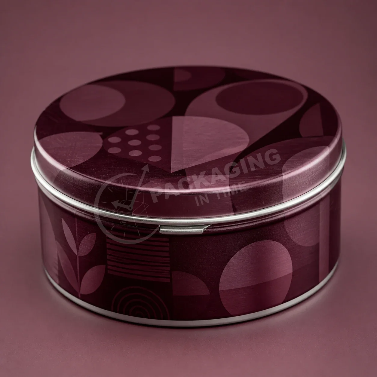 Decorative Round Tin with Geometric Art Design