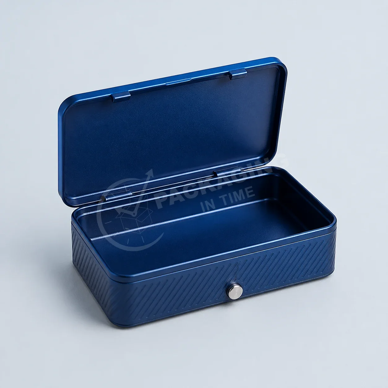 Navy Blue Slim Tin Box with Hinged Closure image 2