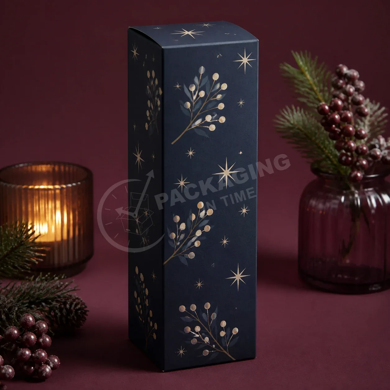 Celestial Star and Berry Printed Candle Box with Gold Foil Details image 3