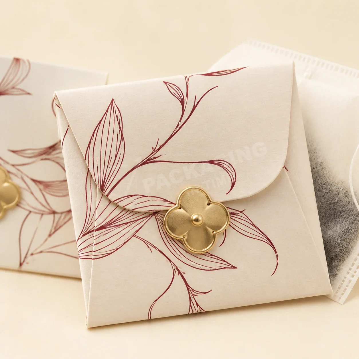 Botanical Tea Bag Envelopes with Gold Closure