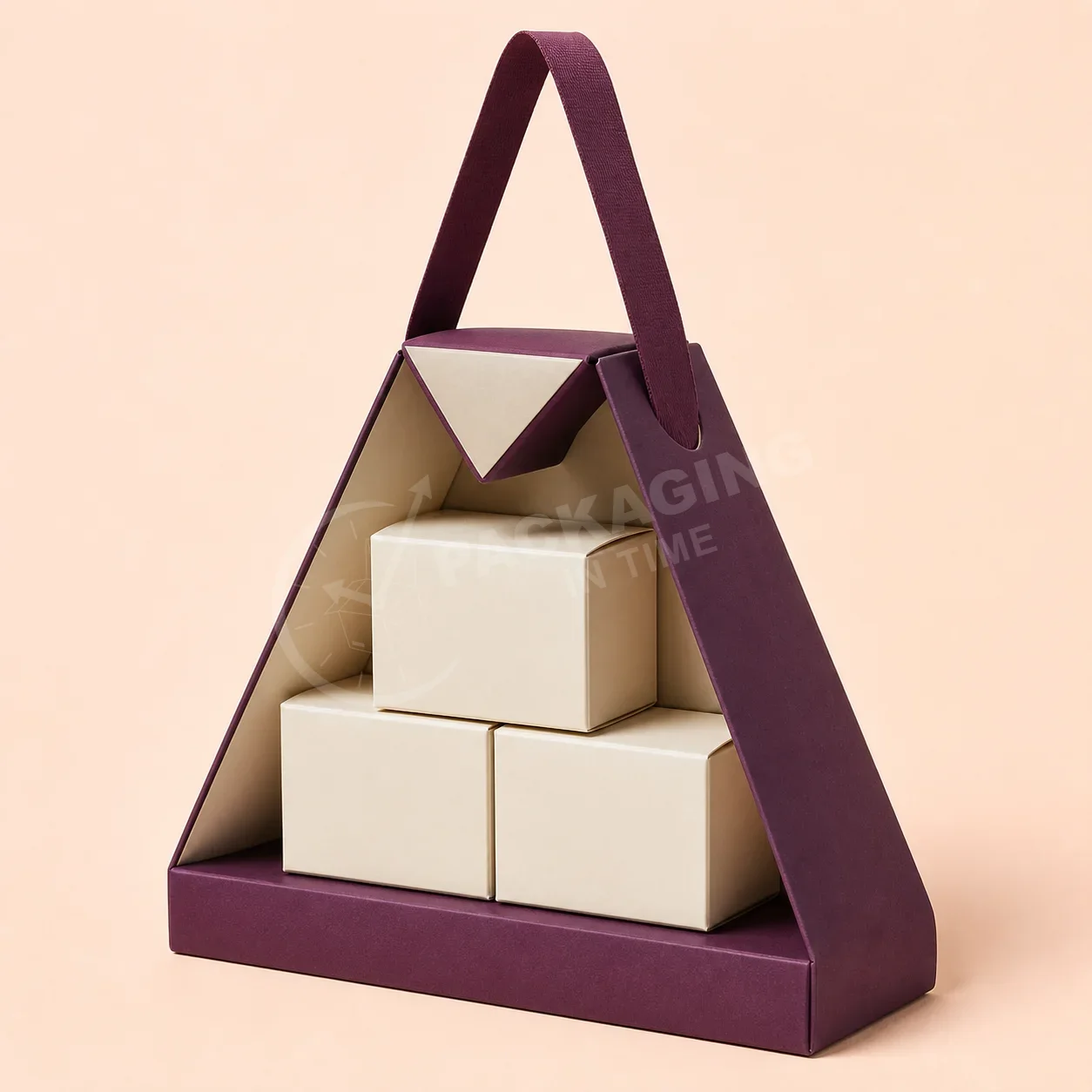 Ribbon Arch Carrier Box with Window - Cream & Burgundy image 2