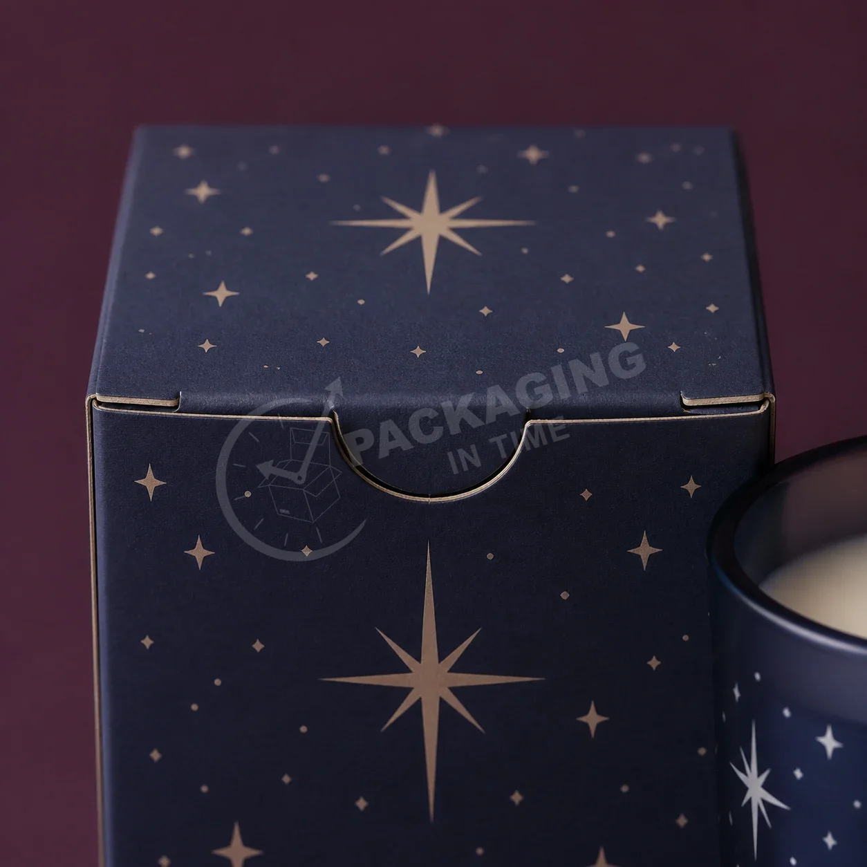 Celestial Star and Berry Printed Candle Box with Gold Foil Details