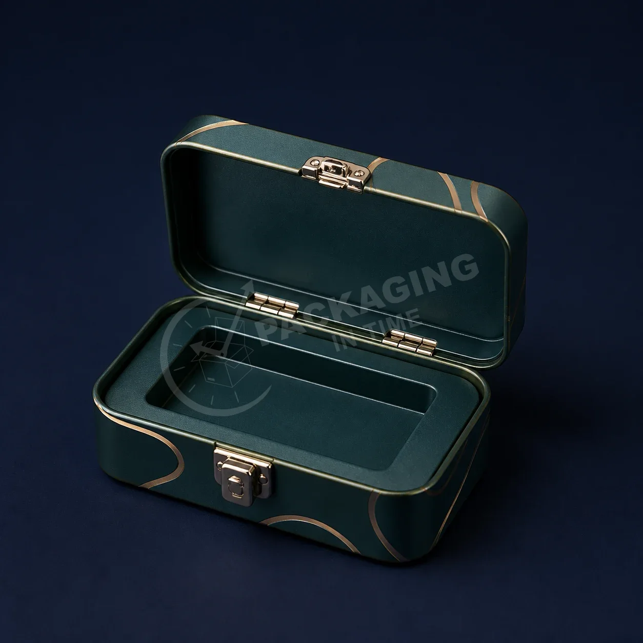 Deep Teal Decorative Tin with Gold Line Pattern and Brass Clasp image 2