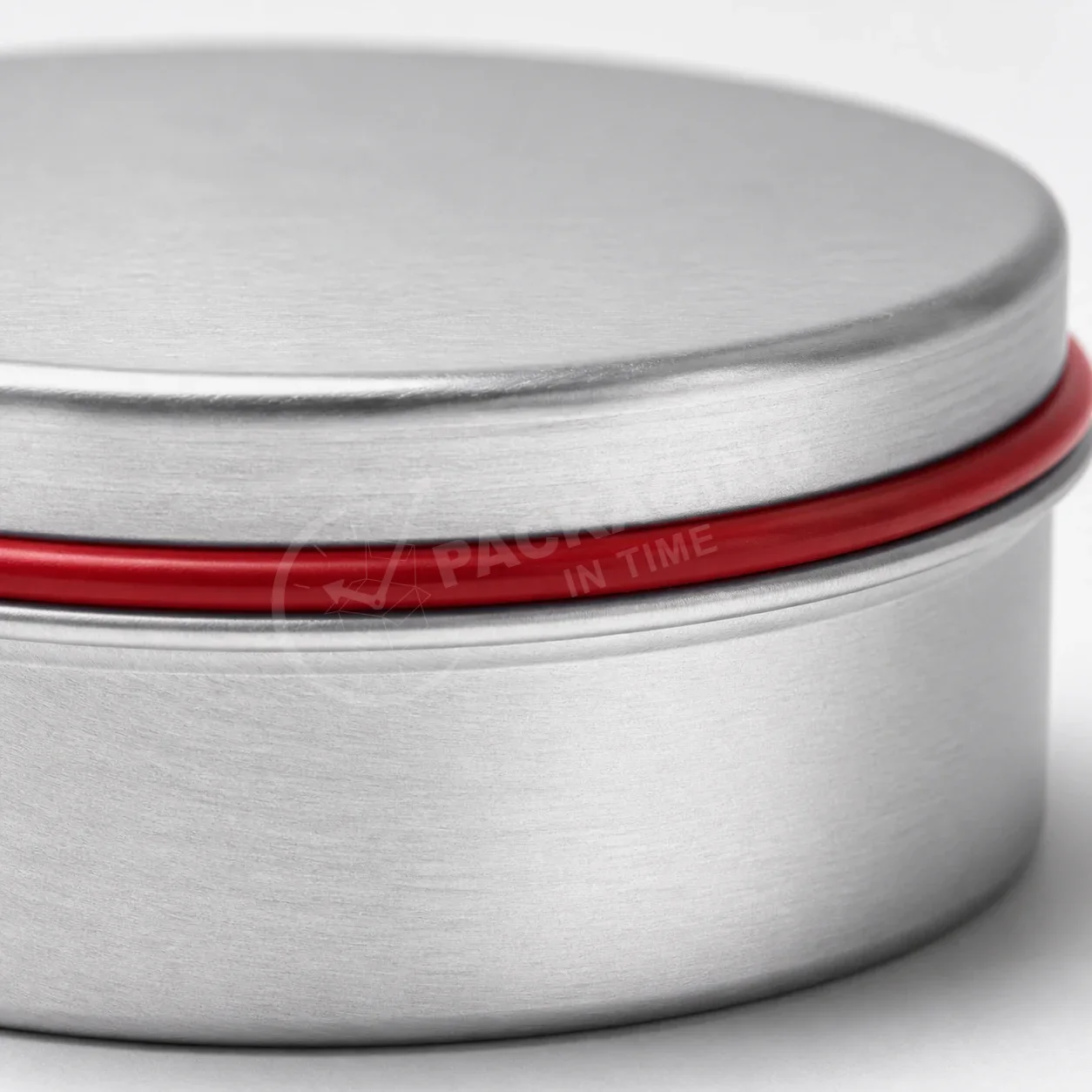 Brushed Aluminum Tin with Red Accent Band