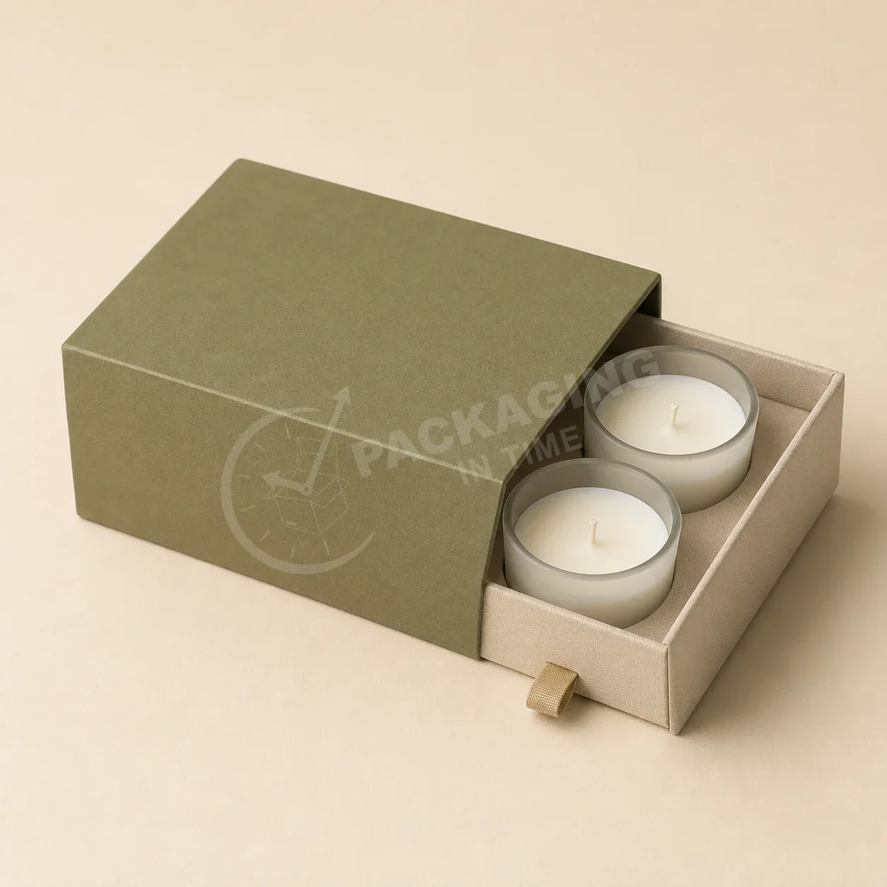 Slide-On Candle Set with Pull-Out Tray — Two-Candle Packaging