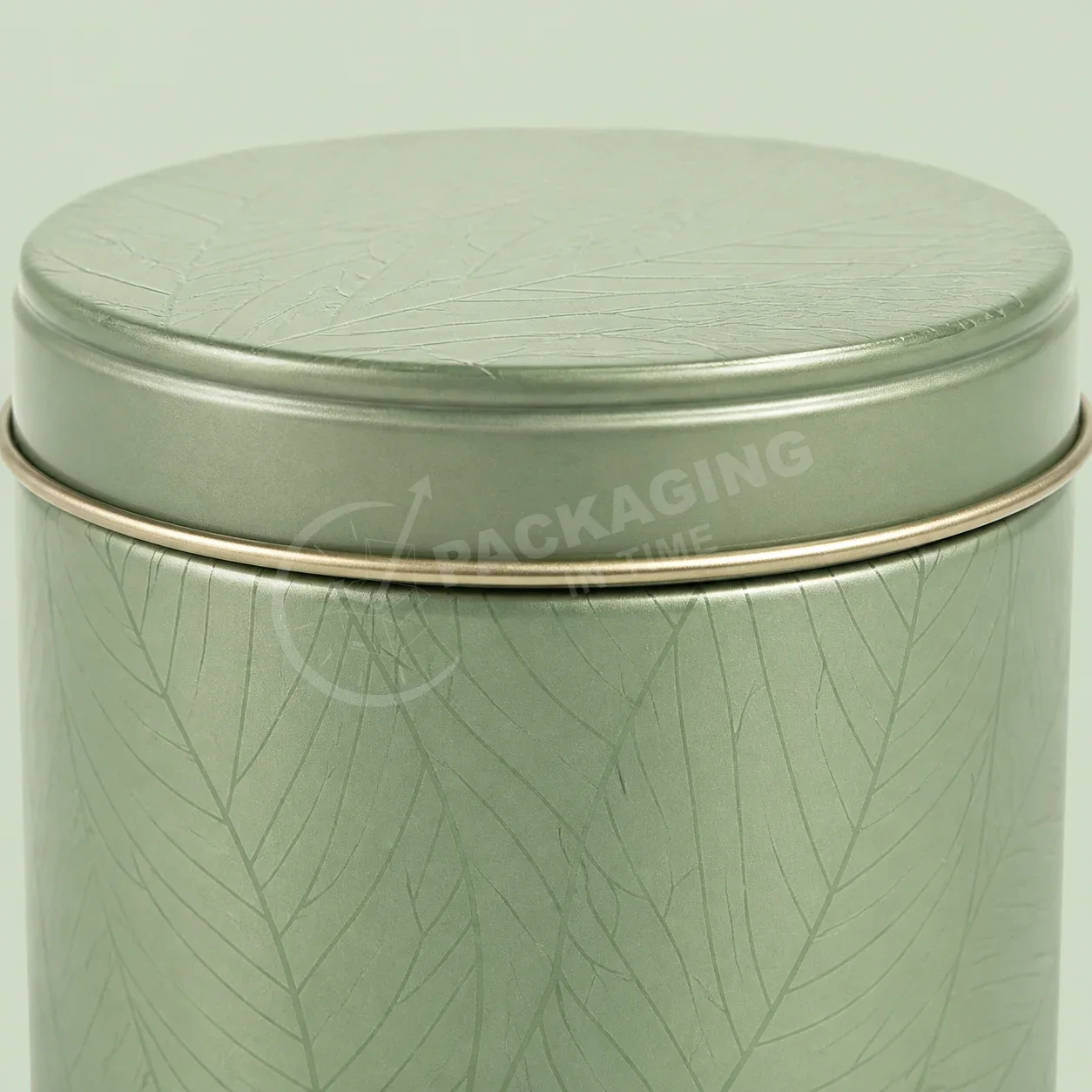 Sage Green Leaf Pattern Tin Container with Silver Trim