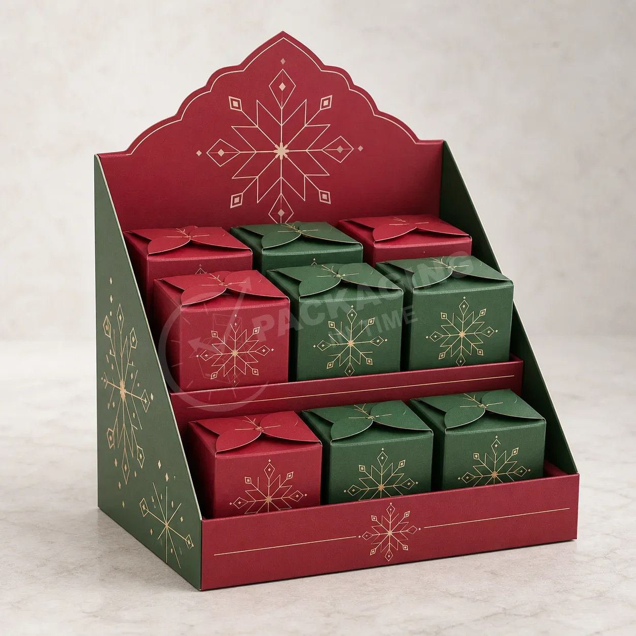 Tiered Holiday Display Box with Geometric Snowflake Design