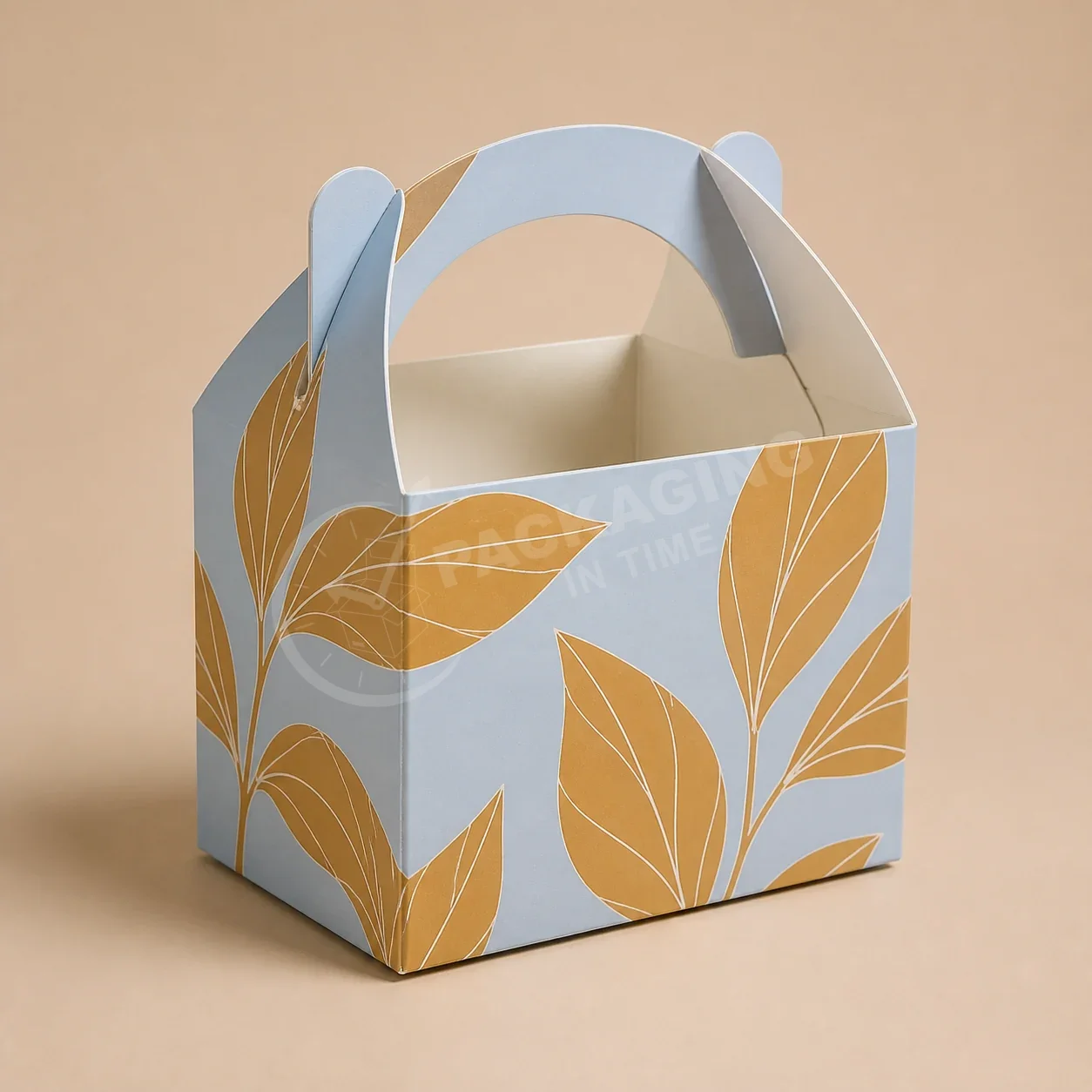 Blue Gable Box with Golden Leaf Design and Curved Handles image 2