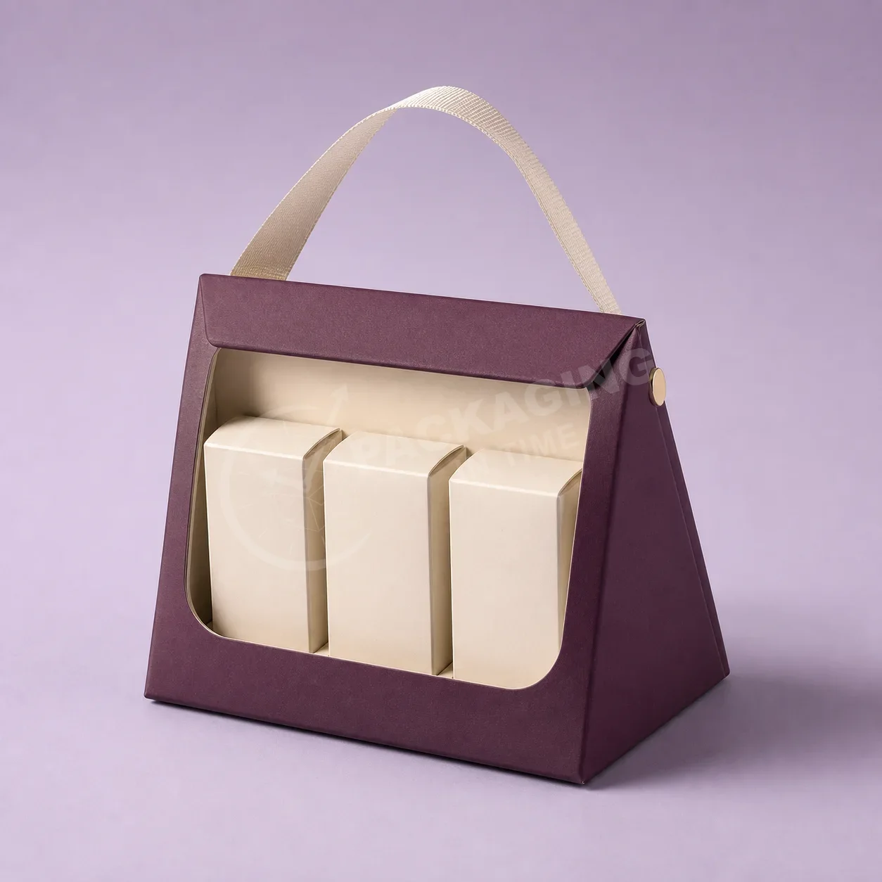 Ribbon Arch Carrier Box with Window - Cream & Burgundy image 3