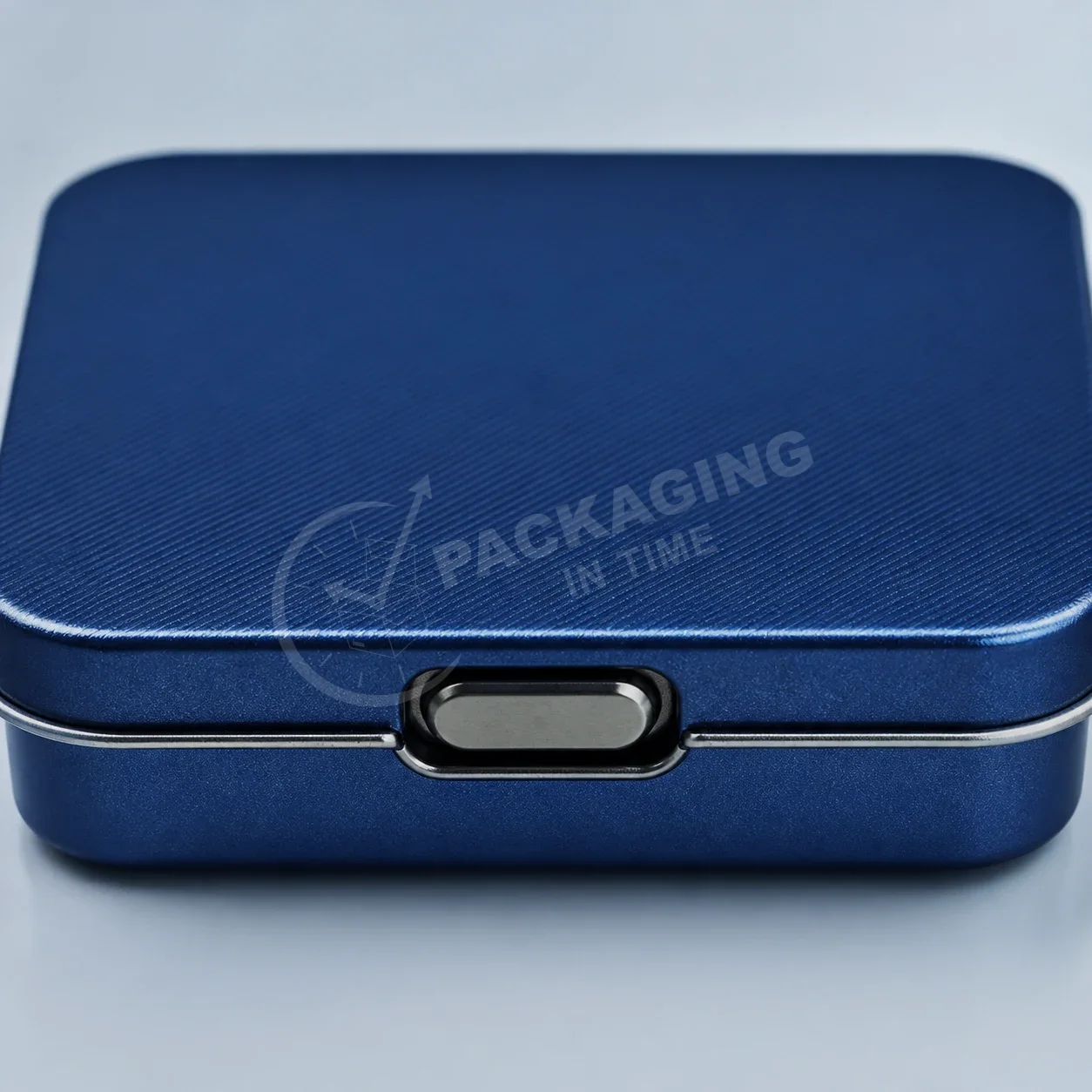 Navy Blue Slim Tin Box with Hinged Closure