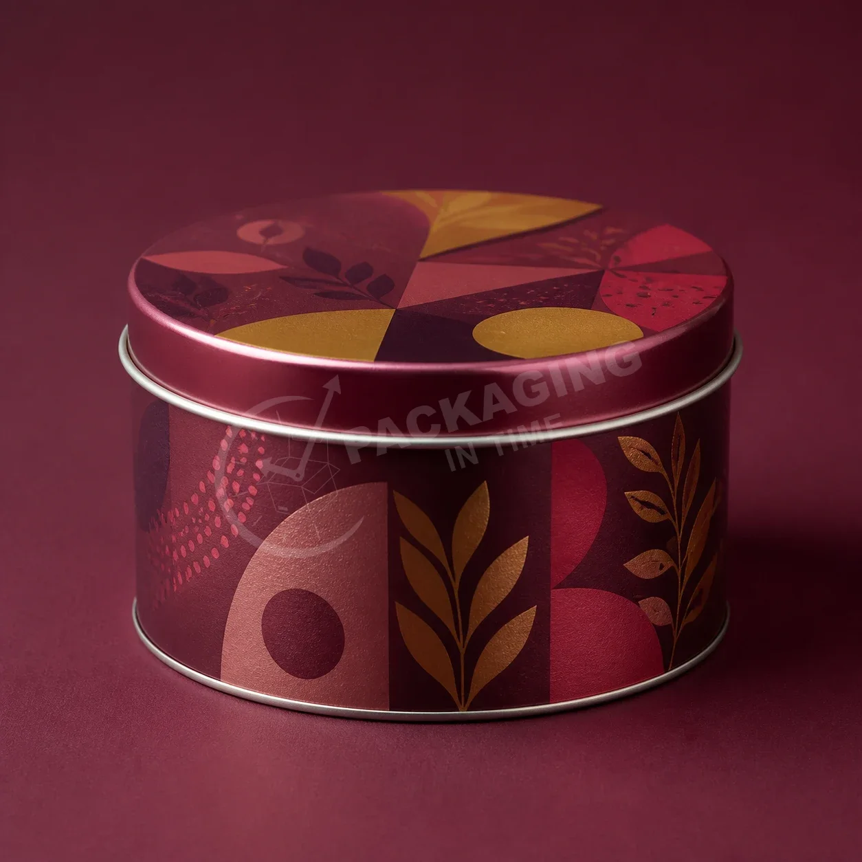 Decorative Round Tin with Geometric Art Design image 3