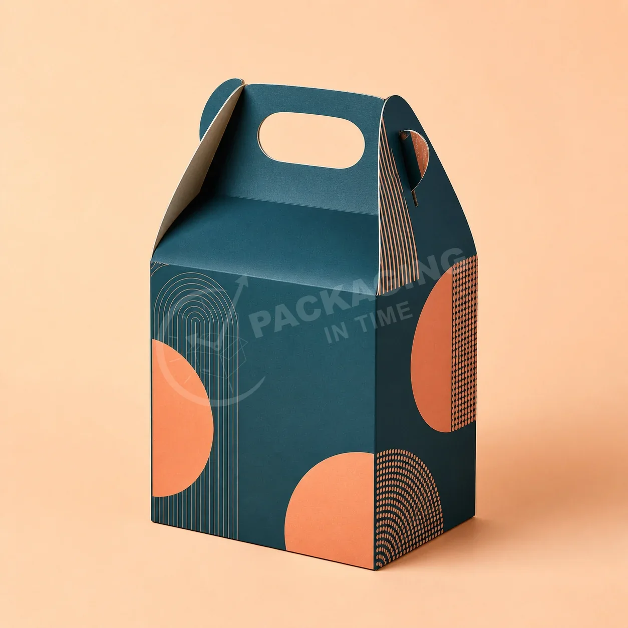 Teal Gable Box with Modern Geometric Design