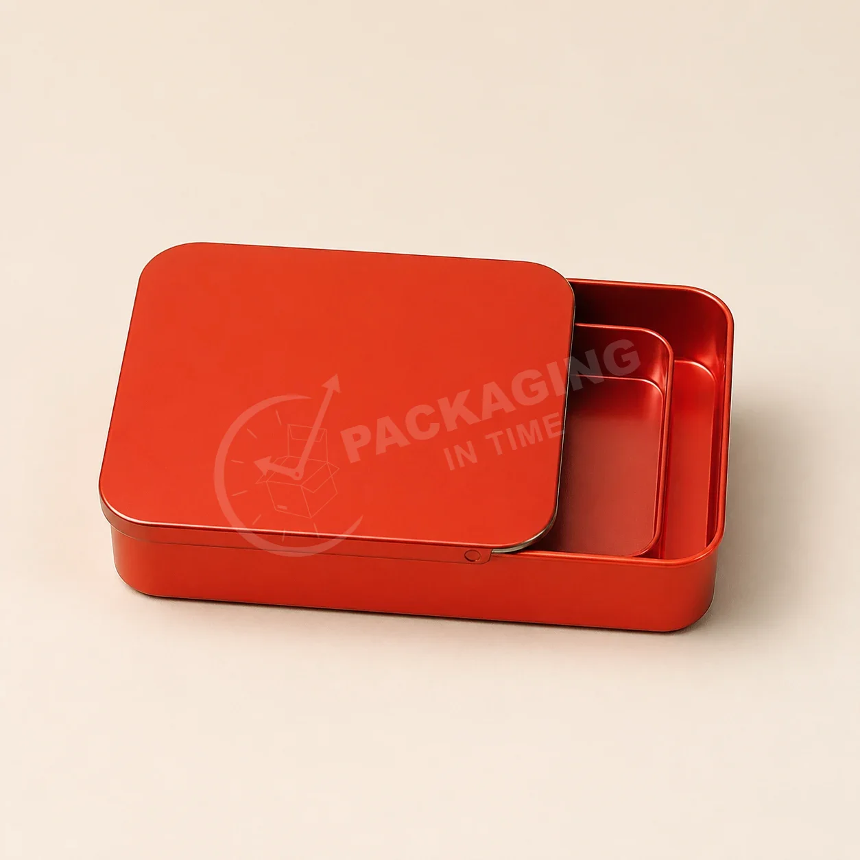 Red Slide Tin Box with Metal Interior image 3