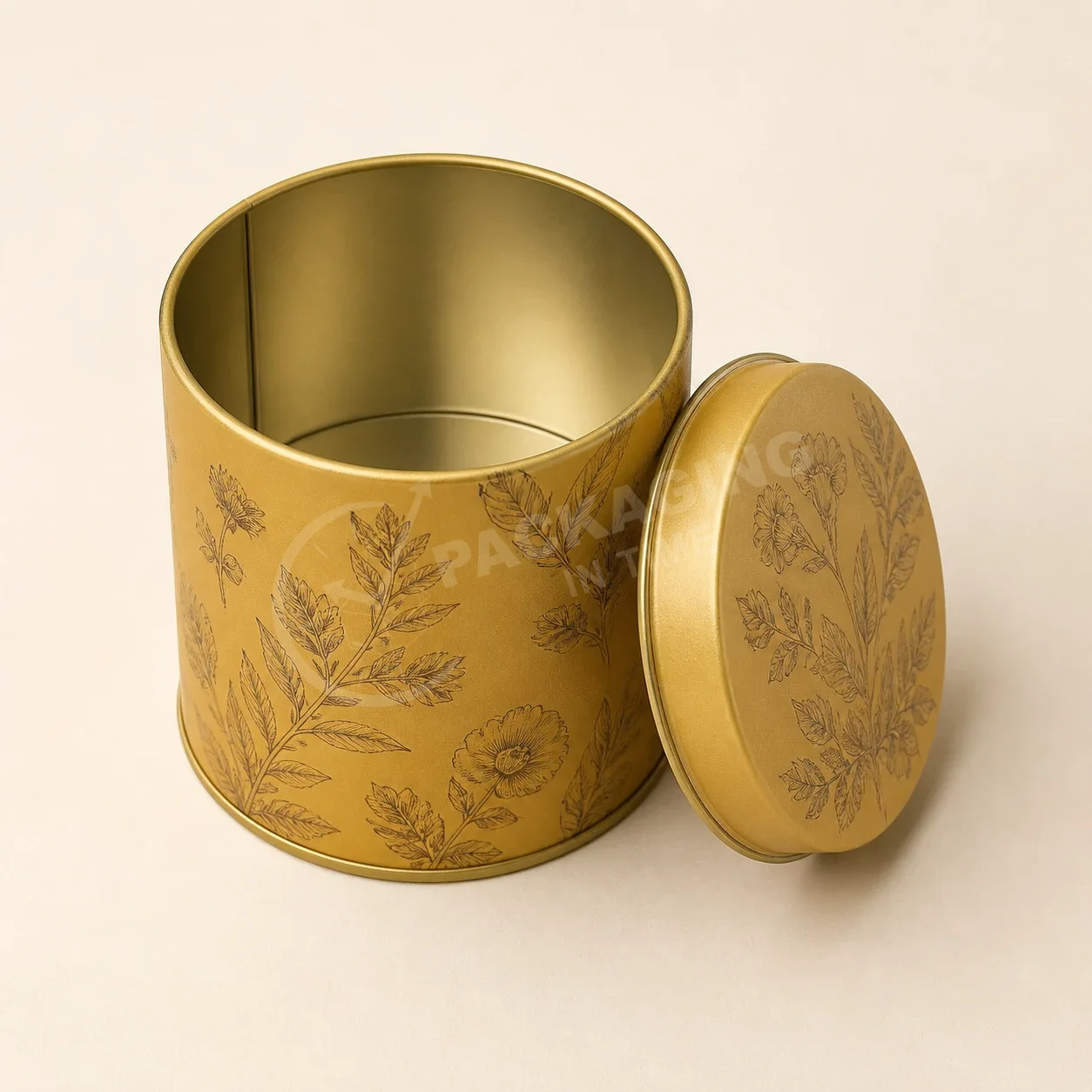 Vintage-Inspired Gold Botanical Tin with Matching Lid image 3