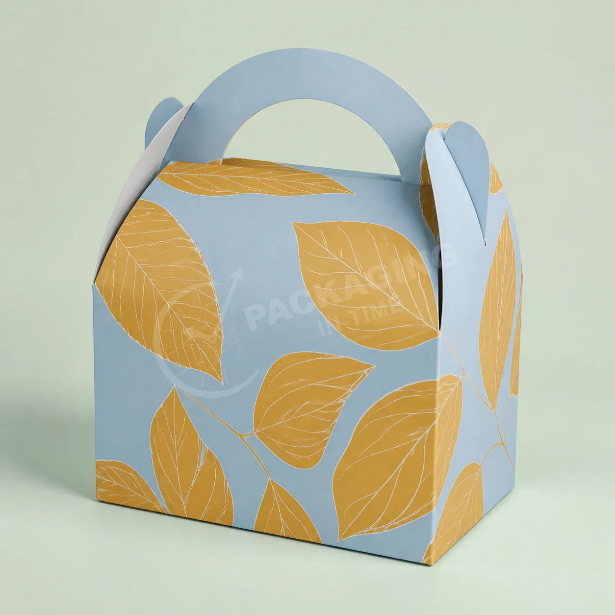 Blue Gable Box with Golden Leaf Design and Curved Handles image 3