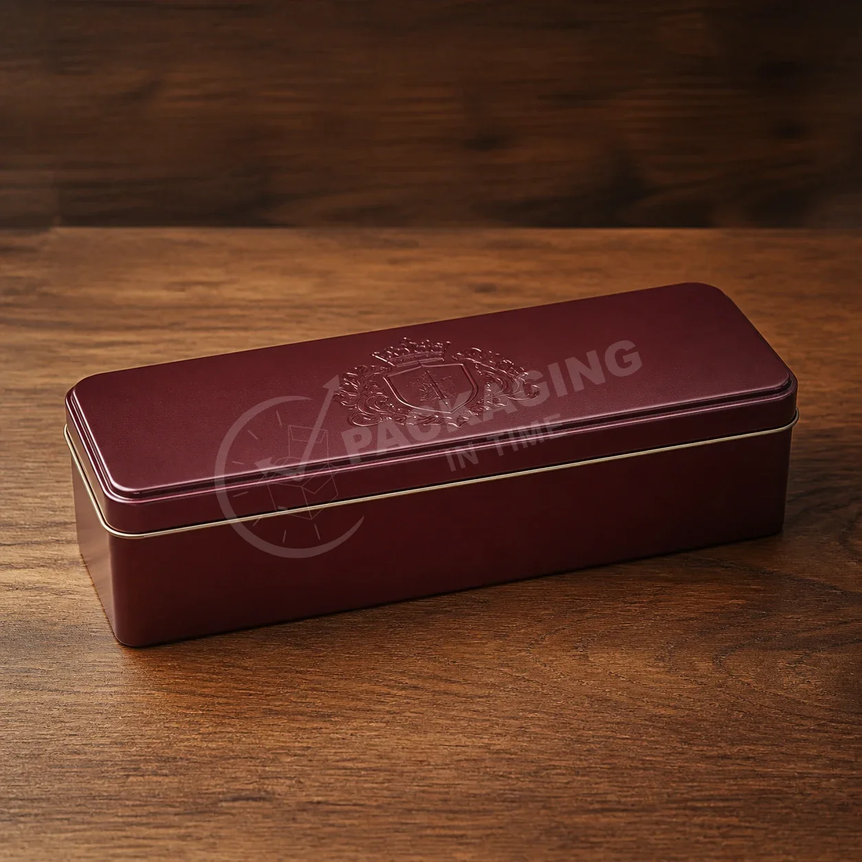 Burgundy Embossed Tin Box with Gold Trim image 3